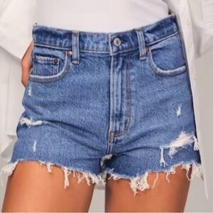 Abercrombie & Fitch The Mom Shorts High Rise Light Blue Distressed Denim SZ 25/0